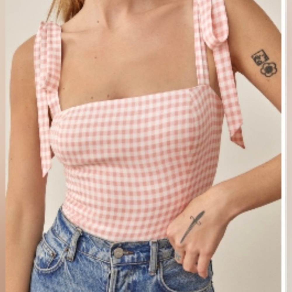Women’s Pink Gingham Tie-Shoulder Crop Top